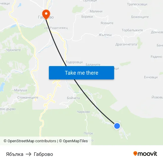 Ябълка to Габрово map
