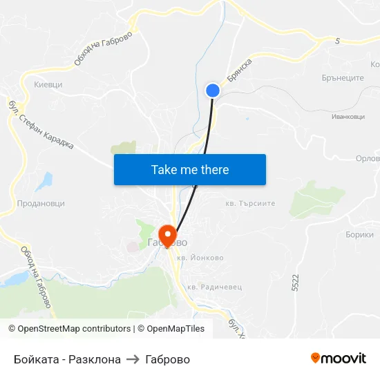 Бойката - Разклона to Габрово map