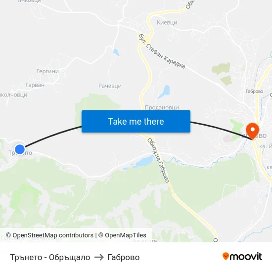 Трънето - Обръщало to Габрово map