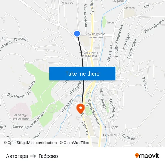 Автогара to Габрово map