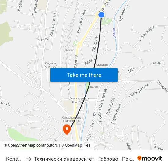 Колелото to Технически Университет - Габрово - Ректорат (Корпус 3) map