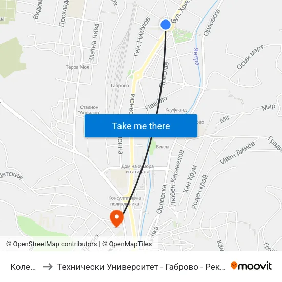 Колелото to Технически Университет - Габрово - Ректорат (Корпус 3) map