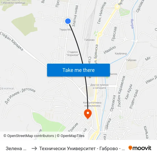 Зелена Ливада to Технически Университет - Габрово - Ректорат (Корпус 3) map