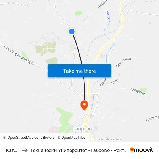 Катюша to Технически Университет - Габрово - Ректорат (Корпус 3) map