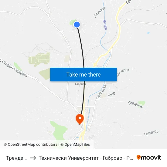 Трендафил 2 to Технически Университет - Габрово - Ректорат (Корпус 3) map