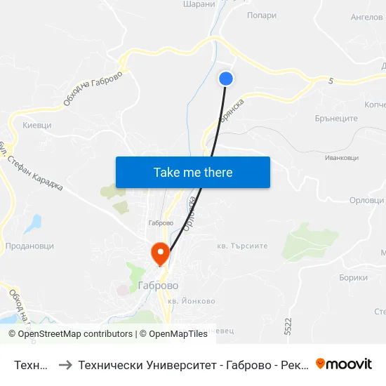 Техномат to Технически Университет - Габрово - Ректорат (Корпус 3) map