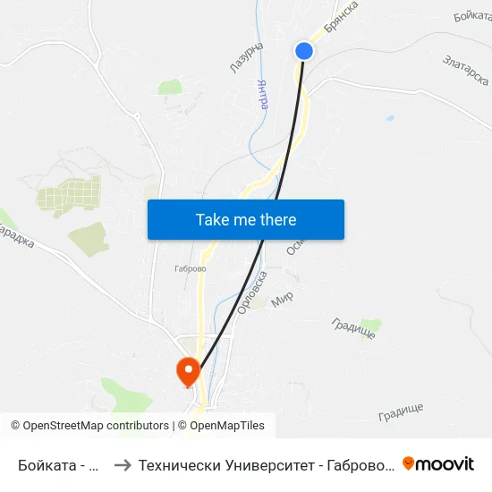 Бойката - Разклона to Технически Университет - Габрово - Ректорат (Корпус 3) map