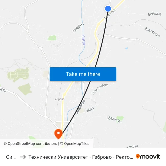 Симат to Технически Университет - Габрово - Ректорат (Корпус 3) map
