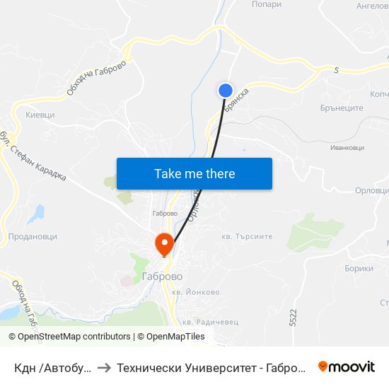 Кдн /Автобусно Депо/ to Технически Университет - Габрово - Ректорат (Корпус 3) map