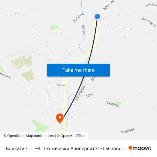 Бойката - Разклон to Технически Университет - Габрово - Ректорат (Корпус 3) map
