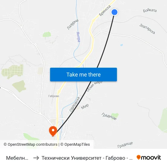 Мебелна Къща to Технически Университет - Габрово - Ректорат (Корпус 3) map
