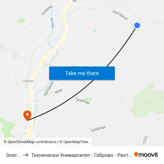 Златари to Технически Университет - Габрово - Ректорат (Корпус 3) map