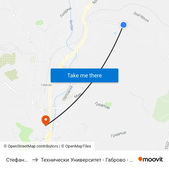 Стефановци 1 to Технически Университет - Габрово - Ректорат (Корпус 3) map