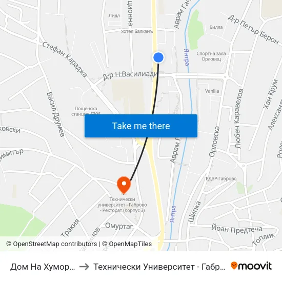 Дом На Хумора И Сатирата to Технически Университет - Габрово - Ректорат (Корпус 3) map