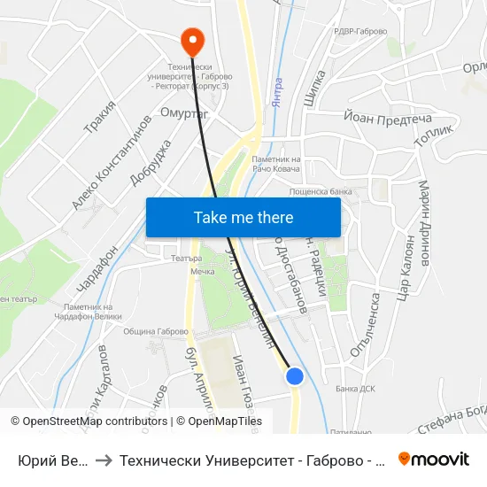 Юрий Венелин to Технически Университет - Габрово - Ректорат (Корпус 3) map