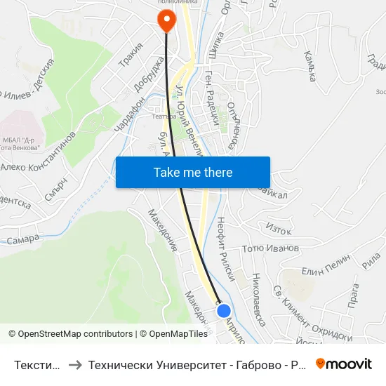 Текстилмаш to Технически Университет - Габрово - Ректорат (Корпус 3) map