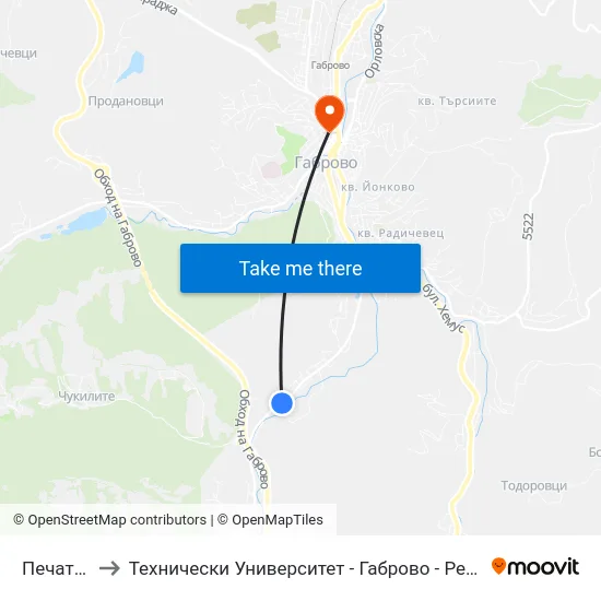 Печатница to Технически Университет - Габрово - Ректорат (Корпус 3) map