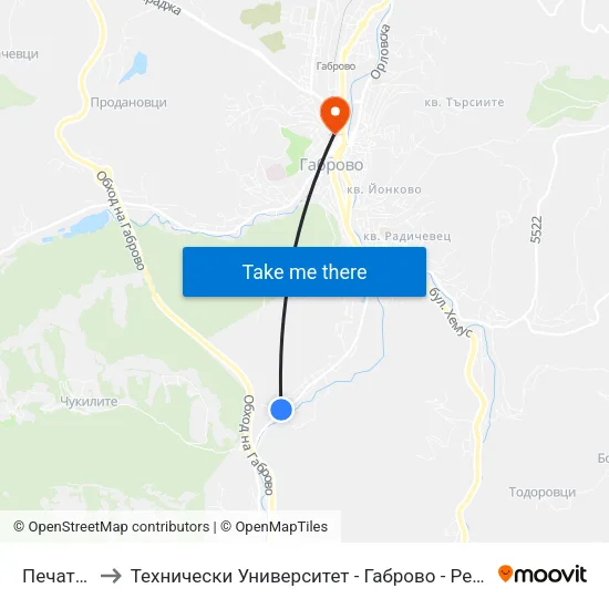 Печатница to Технически Университет - Габрово - Ректорат (Корпус 3) map