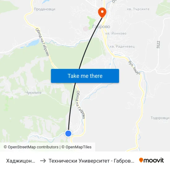 Хаджицонев Мост 2 to Технически Университет - Габрово - Ректорат (Корпус 3) map