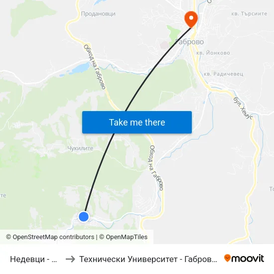 Недевци - Читалище to Технически Университет - Габрово - Ректорат (Корпус 3) map