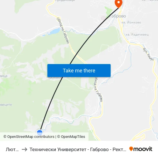 Лютаци to Технически Университет - Габрово - Ректорат (Корпус 3) map