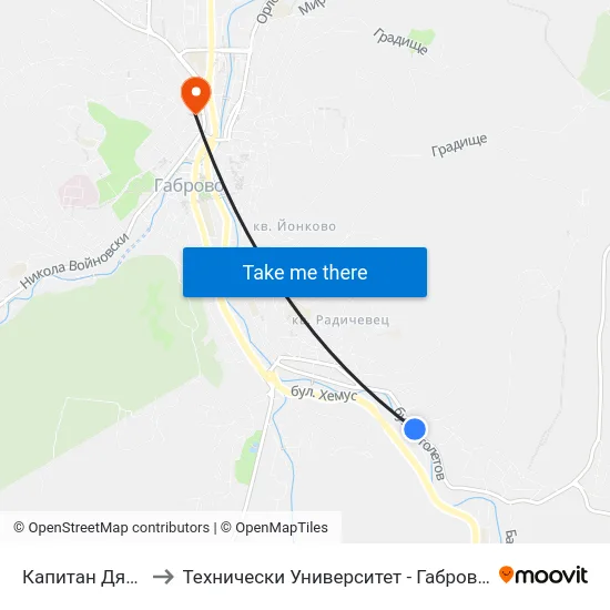 Капитан Дядо Никола to Технически Университет - Габрово - Ректорат (Корпус 3) map