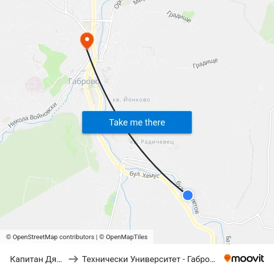 Капитан Дядо Никола to Технически Университет - Габрово - Ректорат (Корпус 3) map