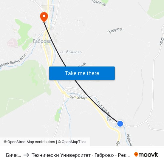 Бичкиня to Технически Университет - Габрово - Ректорат (Корпус 3) map