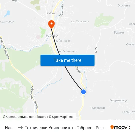 Илевци to Технически Университет - Габрово - Ректорат (Корпус 3) map