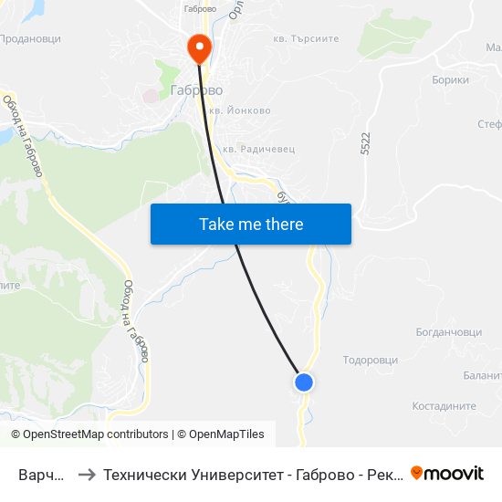 Варчовци to Технически Университет - Габрово - Ректорат (Корпус 3) map