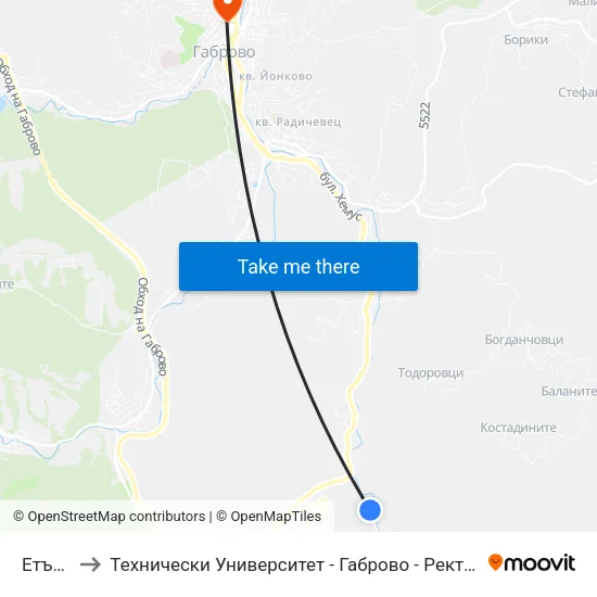 Етъра 1 to Технически Университет - Габрово - Ректорат (Корпус 3) map