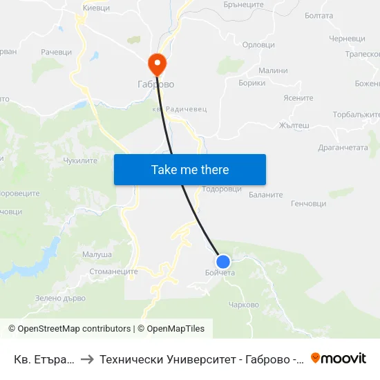 Кв. Етъра, Музея to Технически Университет - Габрово - Ректорат (Корпус 3) map