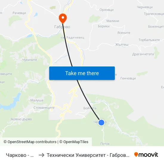 Чарково - Магазина to Технически Университет - Габрово - Ректорат (Корпус 3) map
