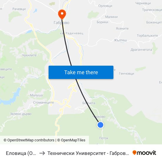 Еловица (Обръщало) to Технически Университет - Габрово - Ректорат (Корпус 3) map
