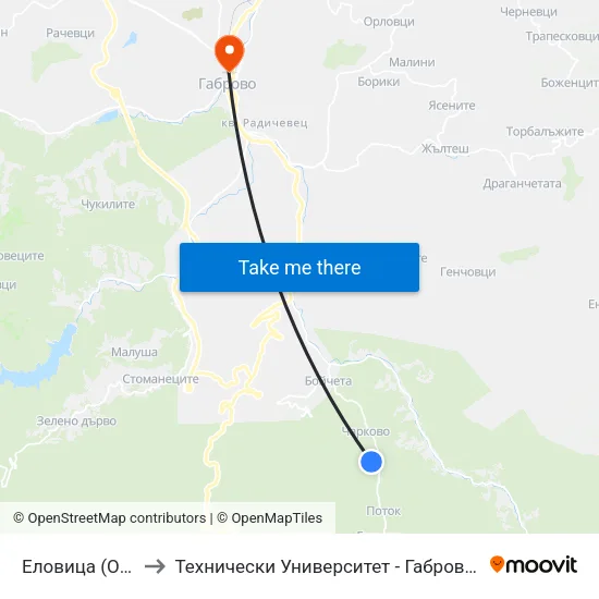 Еловица (Обръщало) to Технически Университет - Габрово - Ректорат (Корпус 3) map