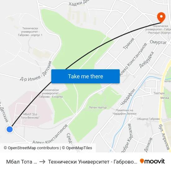 Мбал Тота Венкова to Технически Университет - Габрово - Ректорат (Корпус 3) map