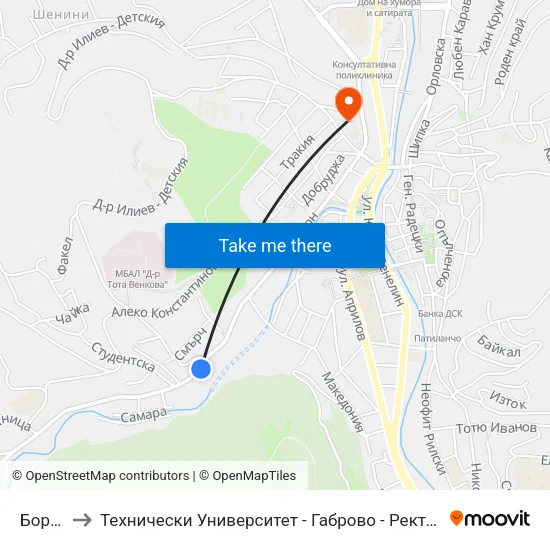 Борово to Технически Университет - Габрово - Ректорат (Корпус 3) map