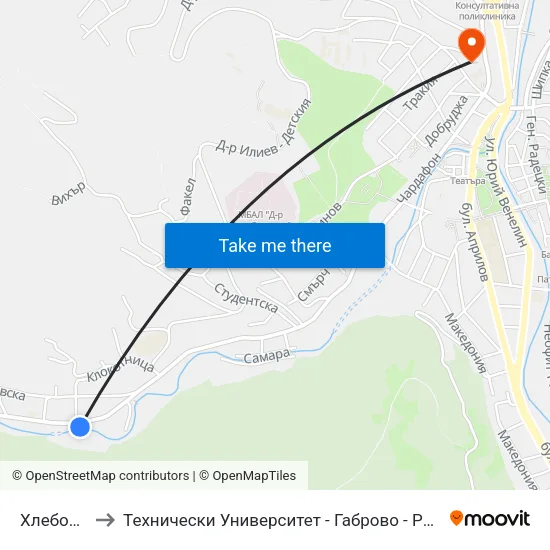 Хлебозавод to Технически Университет - Габрово - Ректорат (Корпус 3) map