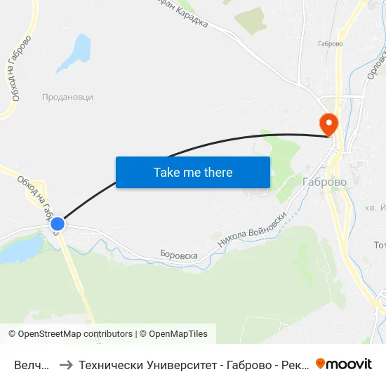 Велчевци to Технически Университет - Габрово - Ректорат (Корпус 3) map