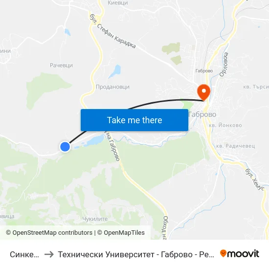 Синкевица to Технически Университет - Габрово - Ректорат (Корпус 3) map