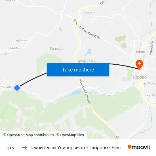 Трънето to Технически Университет - Габрово - Ректорат (Корпус 3) map