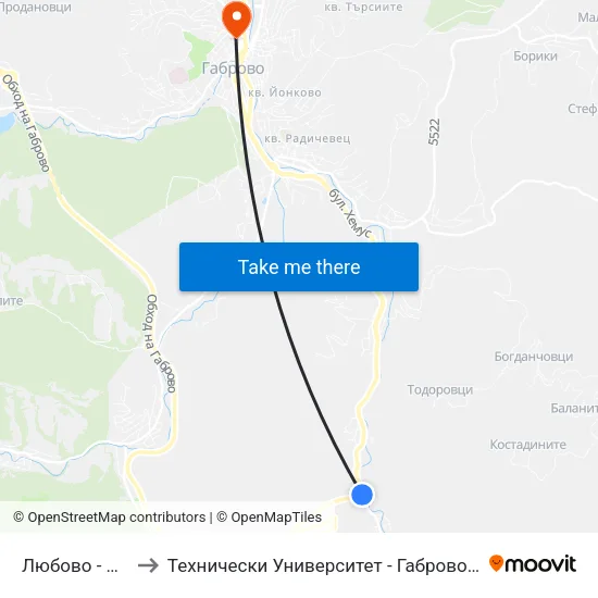 Любово - Разклона to Технически Университет - Габрово - Ректорат (Корпус 3) map