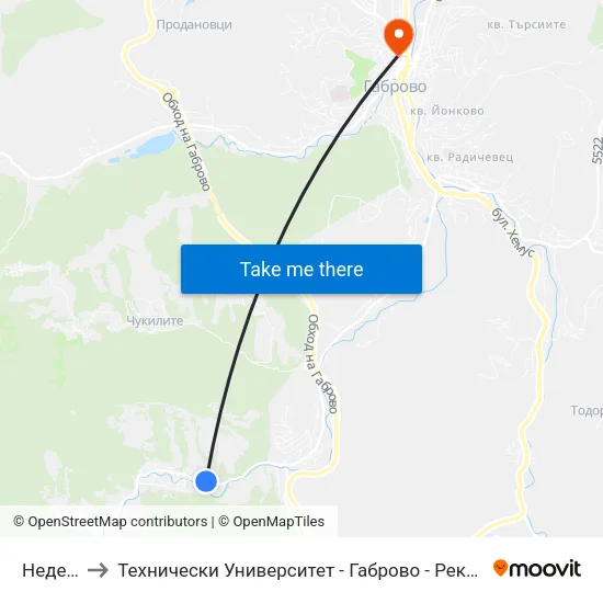 Недевци to Технически Университет - Габрово - Ректорат (Корпус 3) map