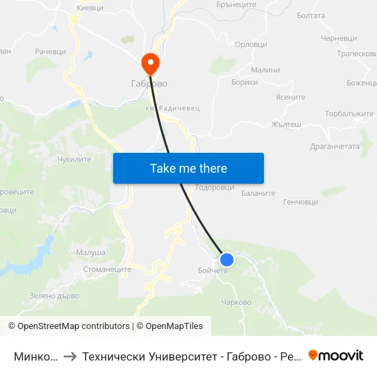 Минковото to Технически Университет - Габрово - Ректорат (Корпус 3) map
