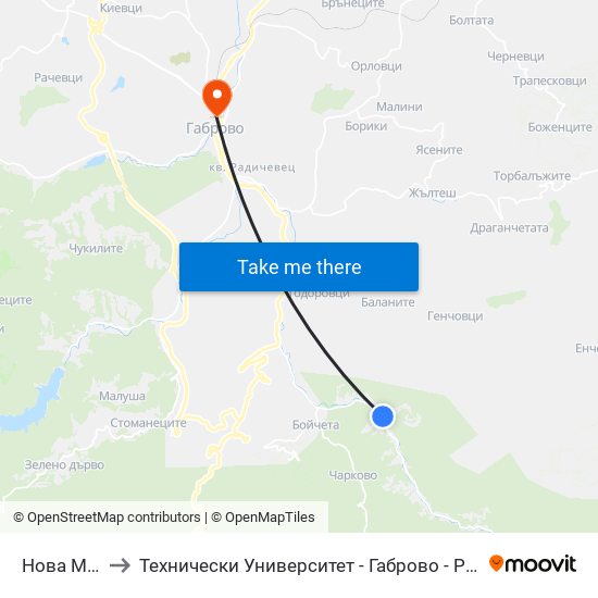 Нова Махала to Технически Университет - Габрово - Ректорат (Корпус 3) map