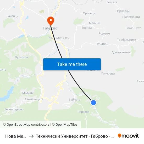 Нова Махала 1 to Технически Университет - Габрово - Ректорат (Корпус 3) map