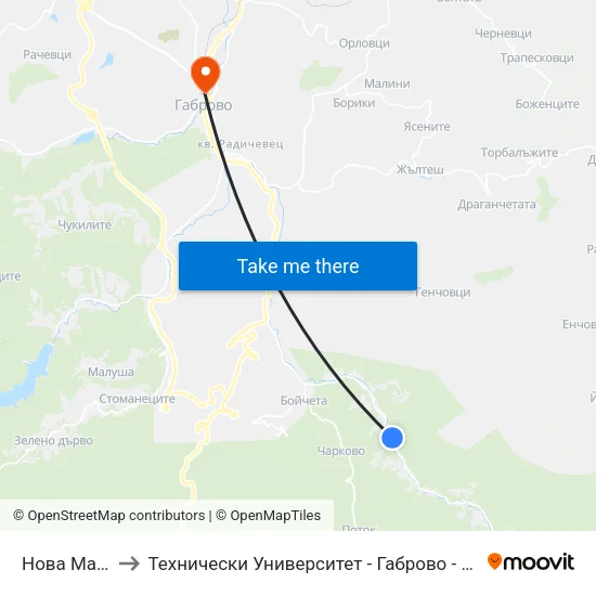 Нова Махала 2 to Технически Университет - Габрово - Ректорат (Корпус 3) map