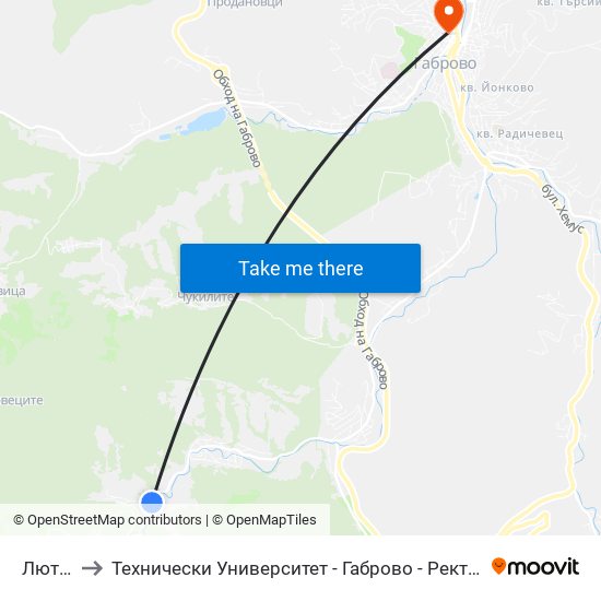 Лютаци to Технически Университет - Габрово - Ректорат (Корпус 3) map