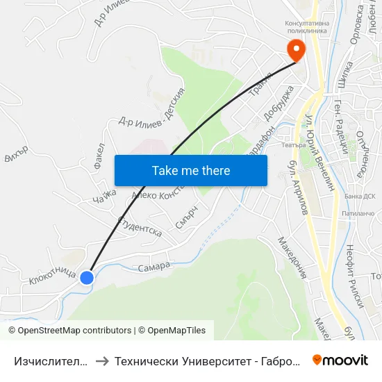 Изчислителен Център to Технически Университет - Габрово - Ректорат (Корпус 3) map