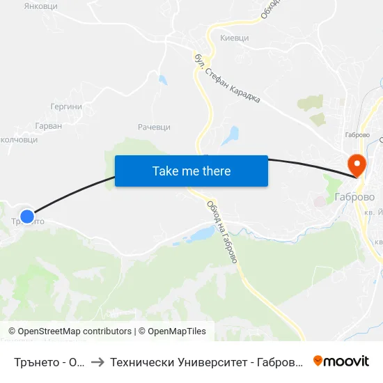 Трънето - Обръщало to Технически Университет - Габрово - Ректорат (Корпус 3) map